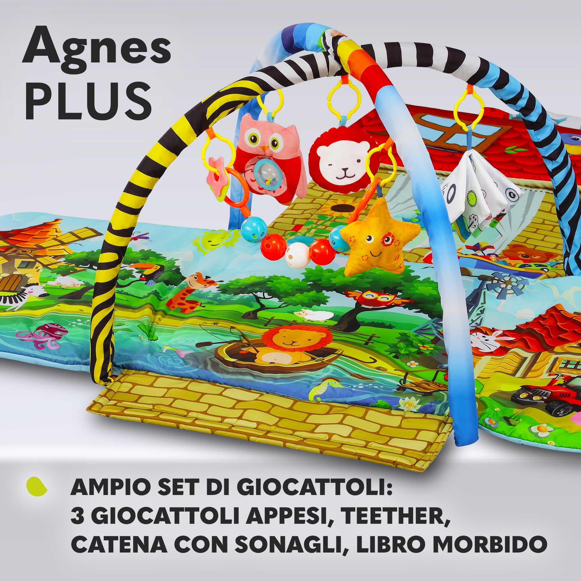 lionelo Agnes Palestrina 2 in 1 con Tappetino Evolutivo 142 x 142 cm | Dalla Nascita, Casetta, Massaggiagengive, Giochi Pendenti, Libricino Interattivo, Sonagli, Sviluppa i Sensi