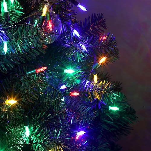 Miniatura 5 de Blissun Luces de Navidad, juego de 50 luces de alambre verde, mini cadena de luces de Navidad funciona con pilas con 8 modos, luces de hadas de 16