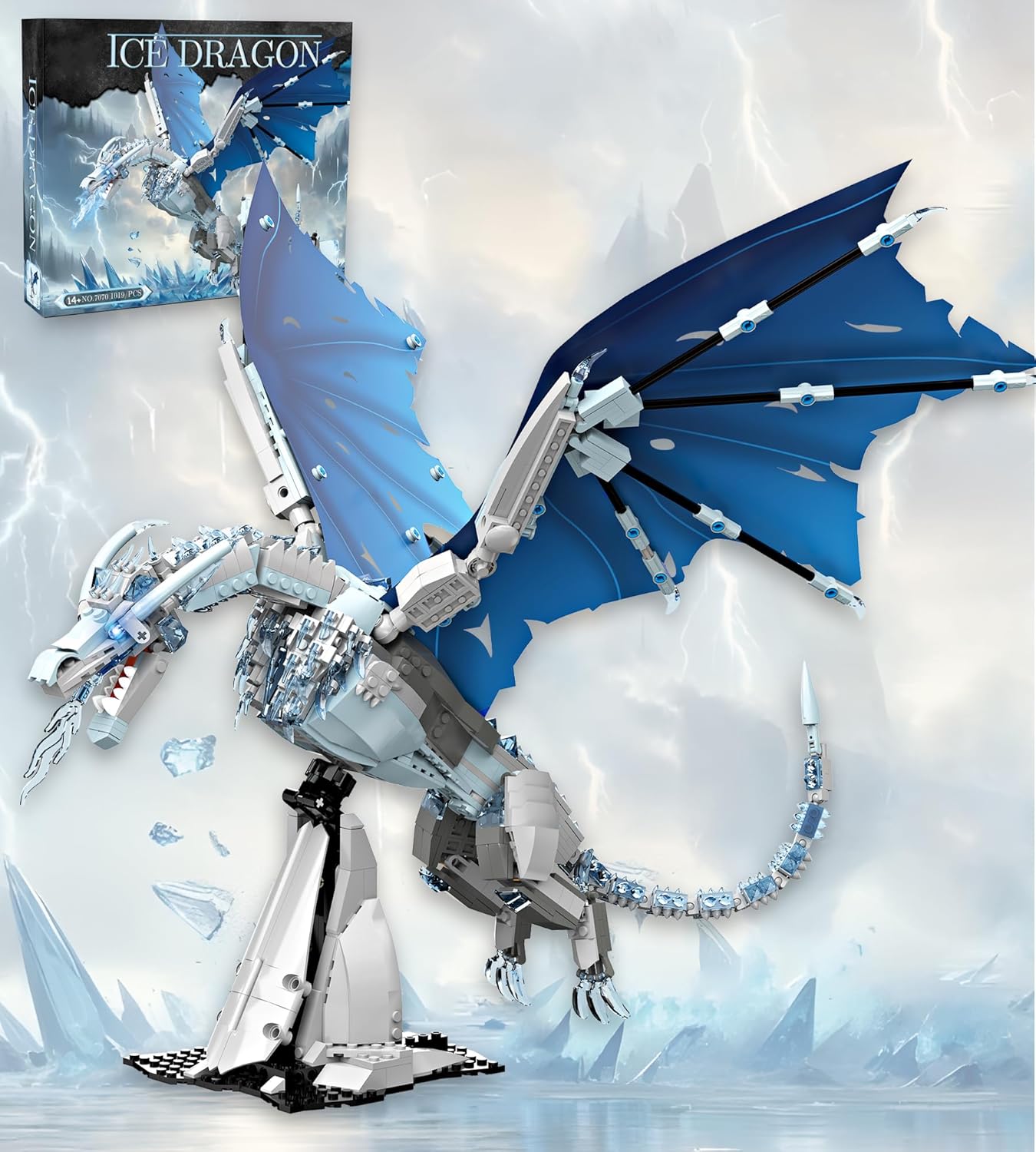 Blue Ice Dragon Building Set, Movie Theme Building Blocks Set for Adults, Compatible with Lego, MOC Dragon Model Building Kit for Home Office Decor