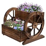 OIPRTGFJ Wooden Wagon Planter Box, Garden Planter with Wheels,Decorative Planter for Flowers Herbs Vegetables for Indoor & Outdoor Décor, Flower Cart for Patio Garden Balcony 2-tier Planter Box --1pc