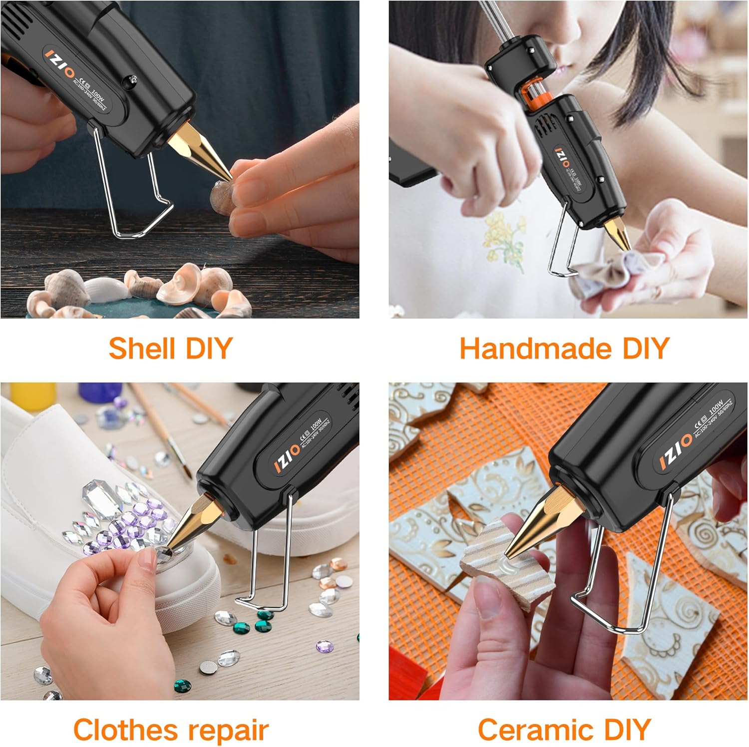 IZIO Hot Glue Gun with 21 Glue Sticks7/16") &Storage Pouch - 100W Fast Heating (2-3 Min), Heavy Duty DIY Starter Kit for Crafts, Fabric, Wood, Home Repairs,Non-Drip Precision Nozzle, ergonomic|Black
