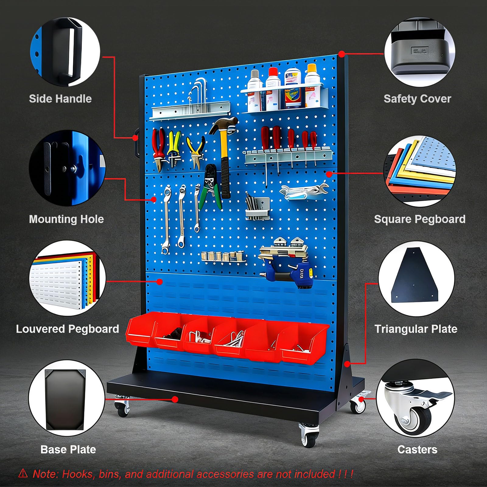 Estante Herramientas Modular, Estante de Almacenamiento para Garaje con Tablero Perforado y Ruedas con Frenos, Carro de Banco de Trabajo Móvil para Fácil Acceso en Taller de Garaje Fábrica 2Tier
