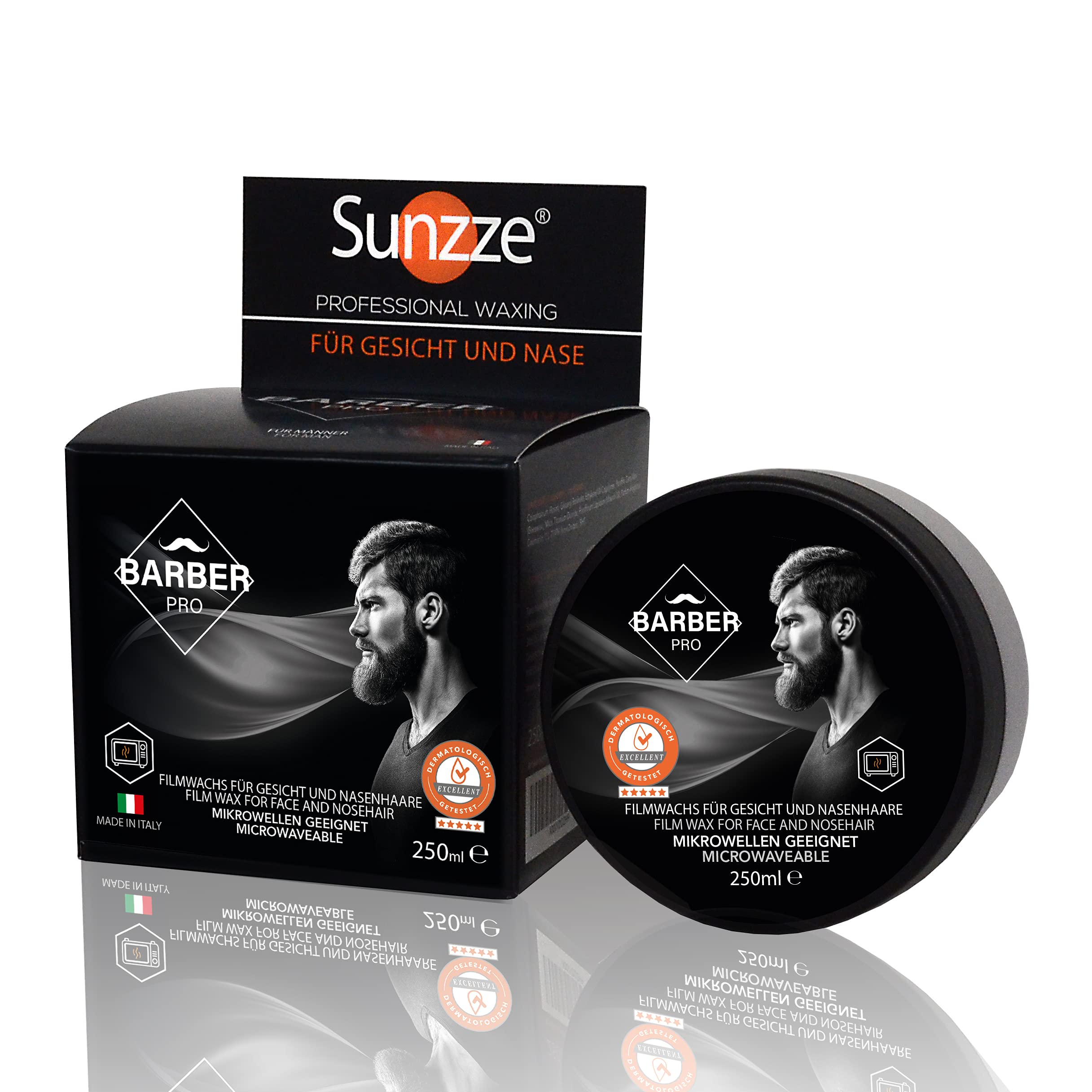 Sunzze Barber Pro Wosk do depilacji na gorąco, 250 g, wysokiej jakości, z naturalnymi składnikami, wosk do depilacji twarzy i okolic intymnych, do wszystkich rodzajów skóry