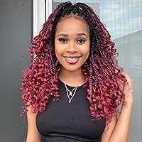 Vista 29 de Wodun Extensiones de cabello sintético de ganchillo de 10 pulgadas, trenzas de caja Goddess 3X estilo bohemio con extremos ondeados, 16 mechones por