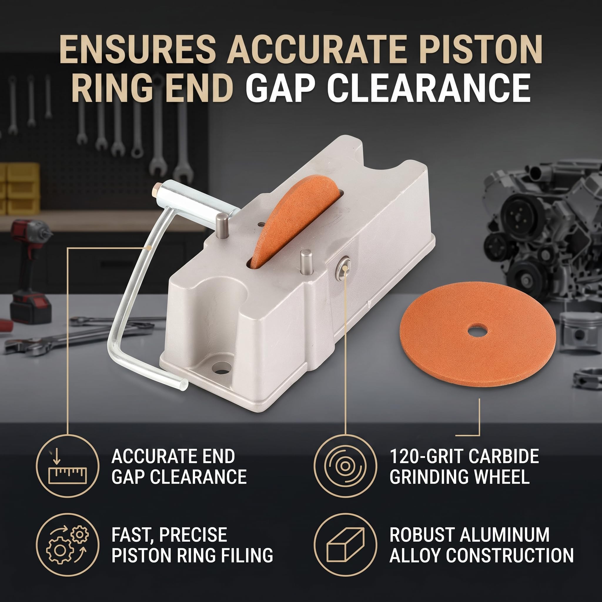 Limeuse de Segments Piston Manuel, Meule Carbure 120 Grit