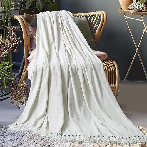 Miniatura 8 de LONG CREATE Manta de felpilla para sofá, 50 x 60 pulgadas, manta suave y acogedora con borlas con flecos para cama, sofá, silla, manta decorativa de