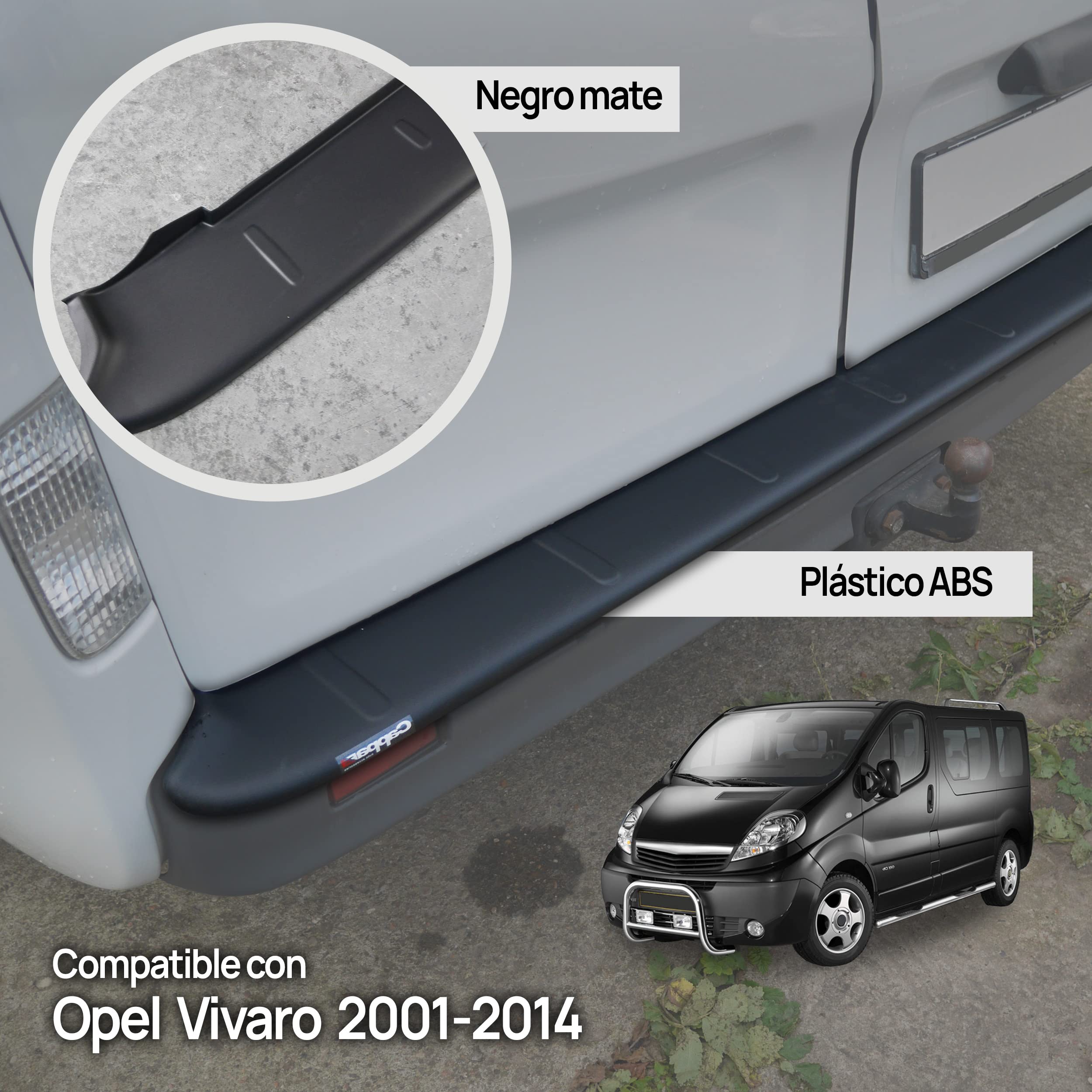 CHROMEMASTER | Protector de Parachoques Compatible con Opel Vivaro 2001-2014 | Plástico ABS, Negro Mate| Tira Protectora Protege la Pintura del Parachoques Trasero de Daños