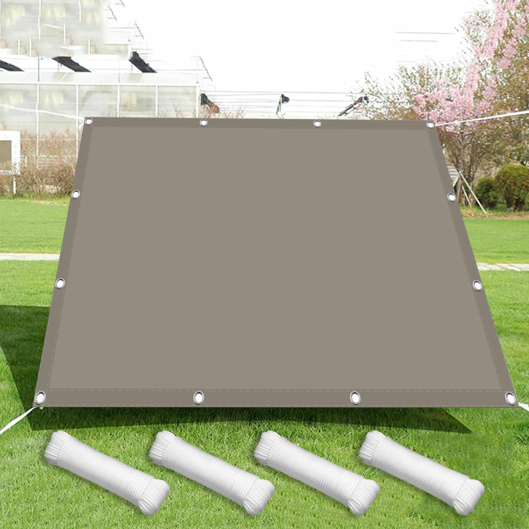 Voile d'ombrage taupe de haute qualité imperméable et traité anti-UV 98%