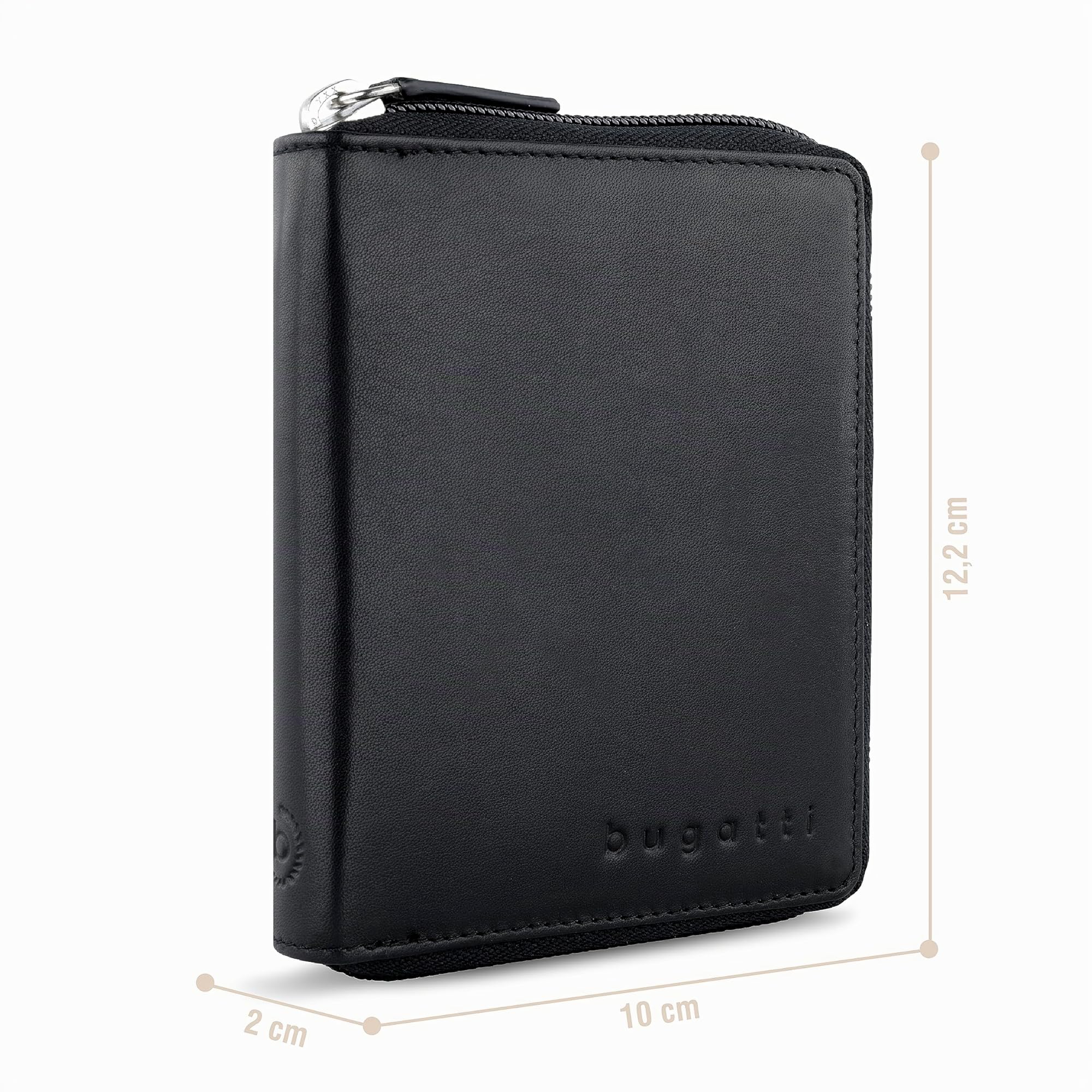 bugatti Primo Cartera para Hombre con Cremallera, 8 Tarjetas y Monedero, en Piel - Negro