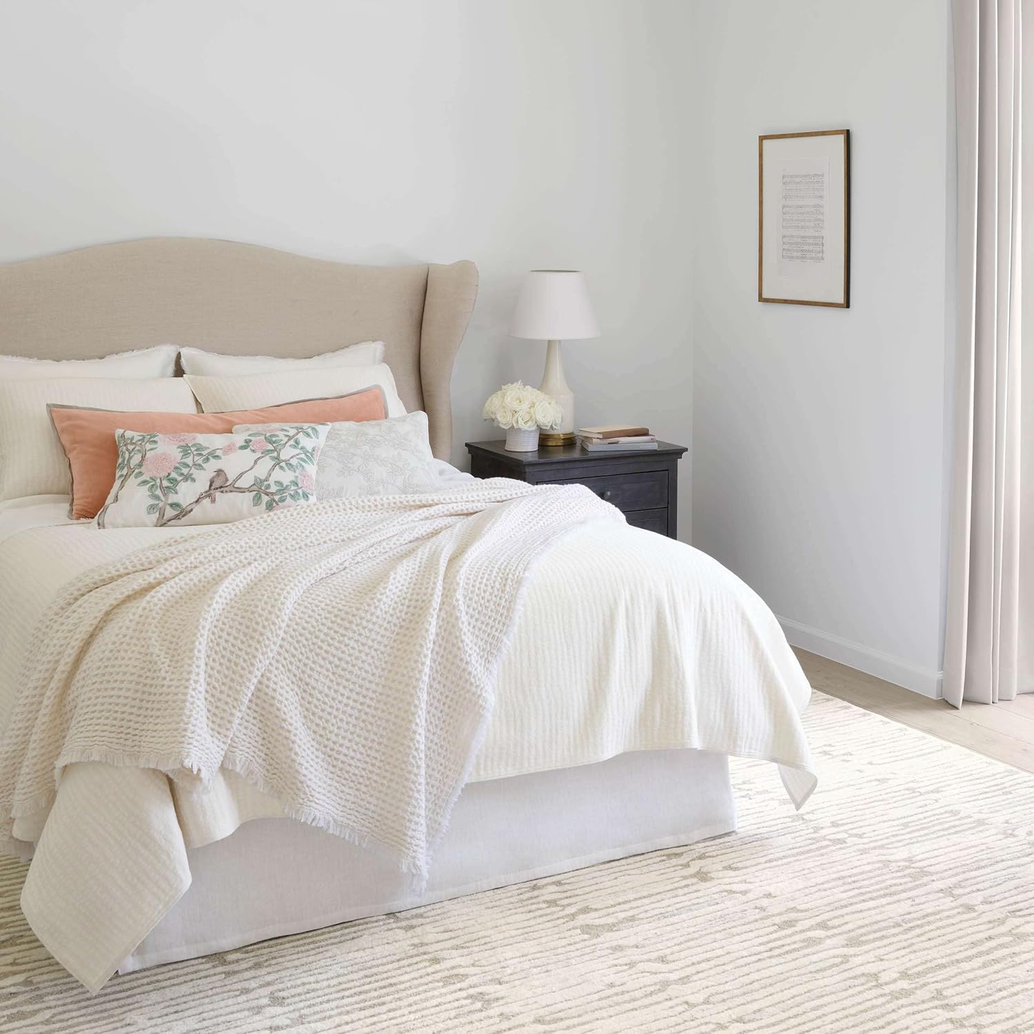 Pine Cone Hill Dorothy Plaster Blanket, King Size, Neutral/Ivory Plaid Pattern