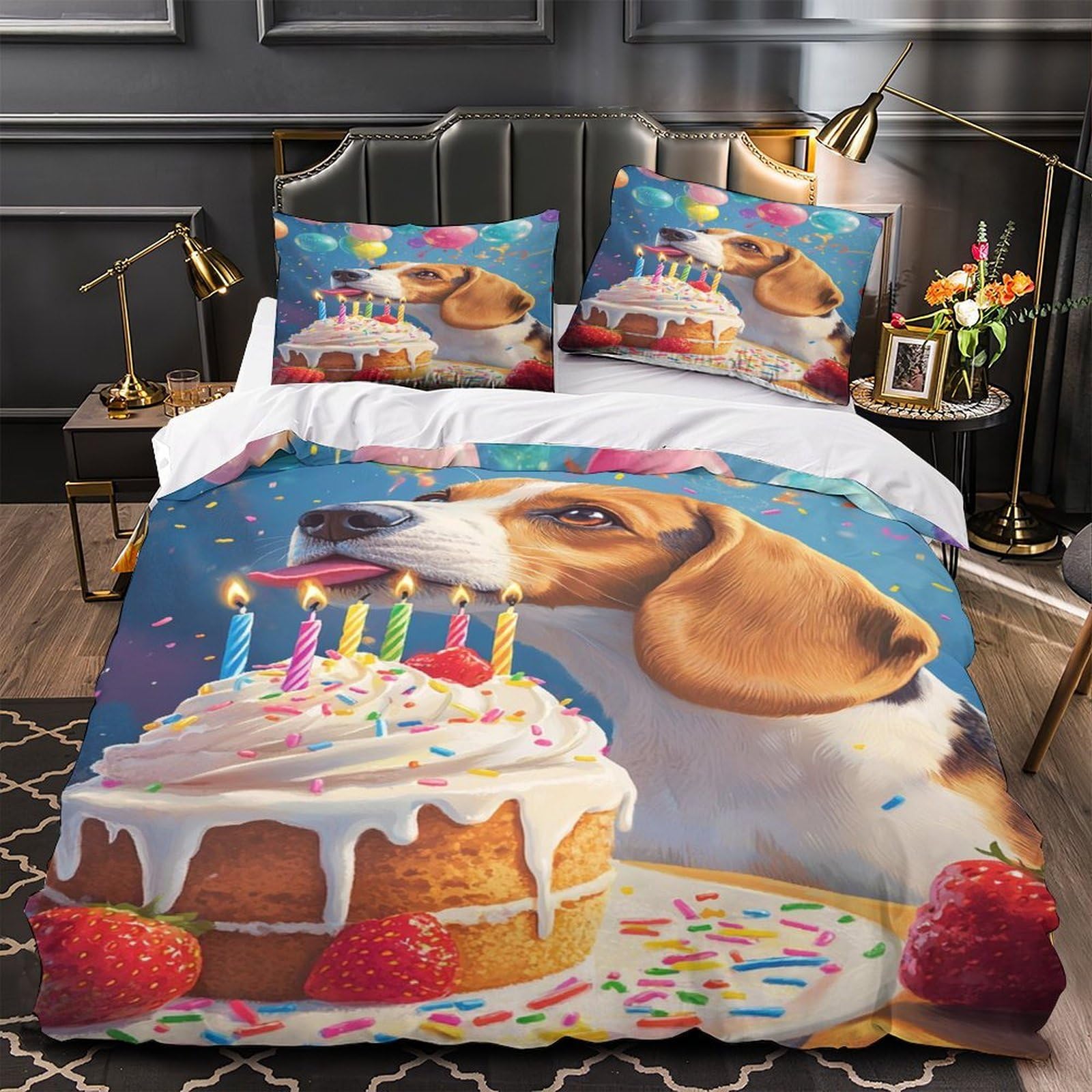 Drap de couette microfibre hypoallergénique 135x200 avec 2 taies chien