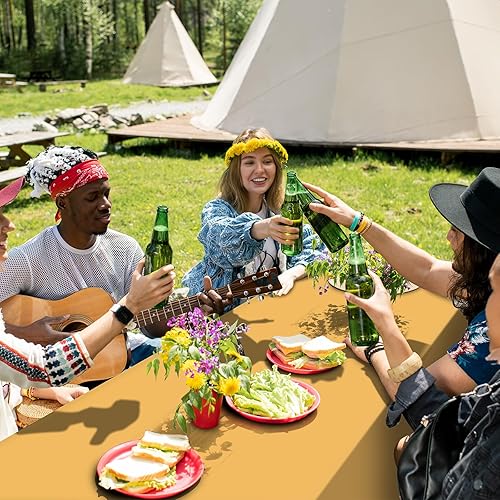 Miniatura 8 de Paquete de 16 manteles de plástico dorado para mesas rectangulares, manteles decorativos dorados desechables de alta calidad para fiestas, manteles