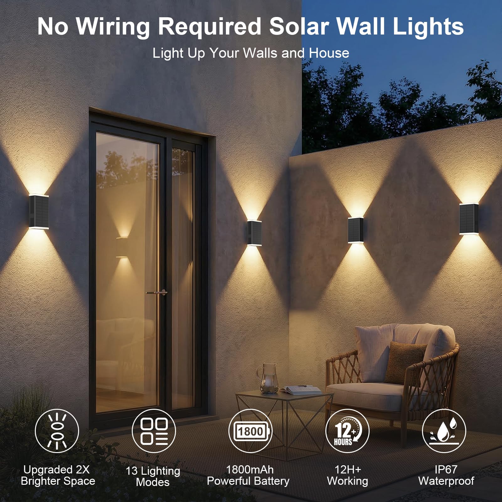 GBEAST Solar Wandleuchte Aussen, Solar Wandleuchte Aussen Up and Down Leuchten Solarleuchte, 3000/4000/6000K&RGB 4 Modi, IP67 Dekoration für Häuser, Garagen, Veranden, Hauseingänge (2, Schwarz)