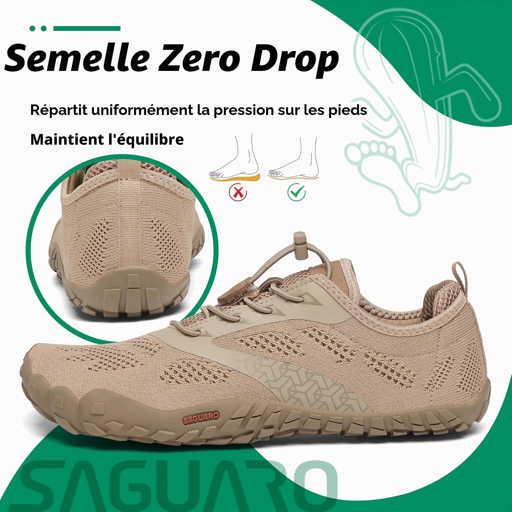 SAGUARO Chaussure Minimaliste Homme Femme Chaussure Plage de Marche Randonne Courses Trail Running Chaussures Barefoot Barefoot Chaussures Aquatiques, Marron Sépia, 38 EU