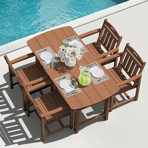 Miniatura 11 de HDPE - Juego de comedor al aire libre, mesa y sillas de patio, mesa exterior de 7 piezas y 6 sillas, agujero para sombrilla de 2 pulgadas, muebles