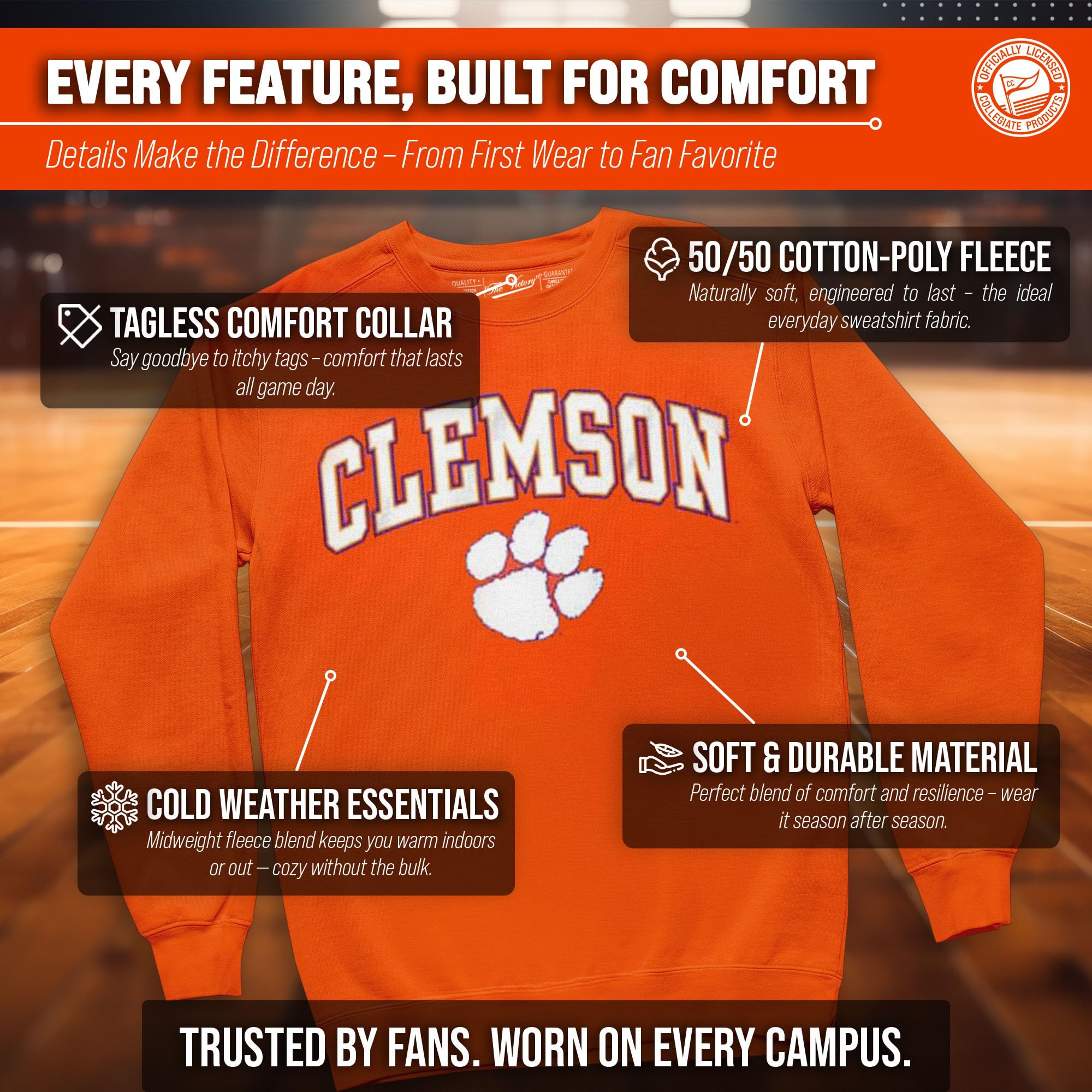 Clemson Tigers Arch & Logo Gameday Crewneck Sweatshirt – Officially Licensed, Unisex Orange