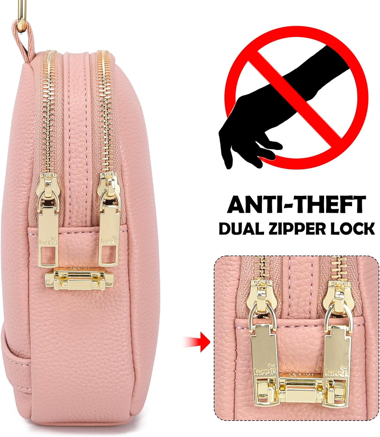 INICAT Anti Theft Crossbody Bag for Women, Small RFID Blocking Sling Purse with Zipper Lock for Travel, Vegan Leather - Image 3