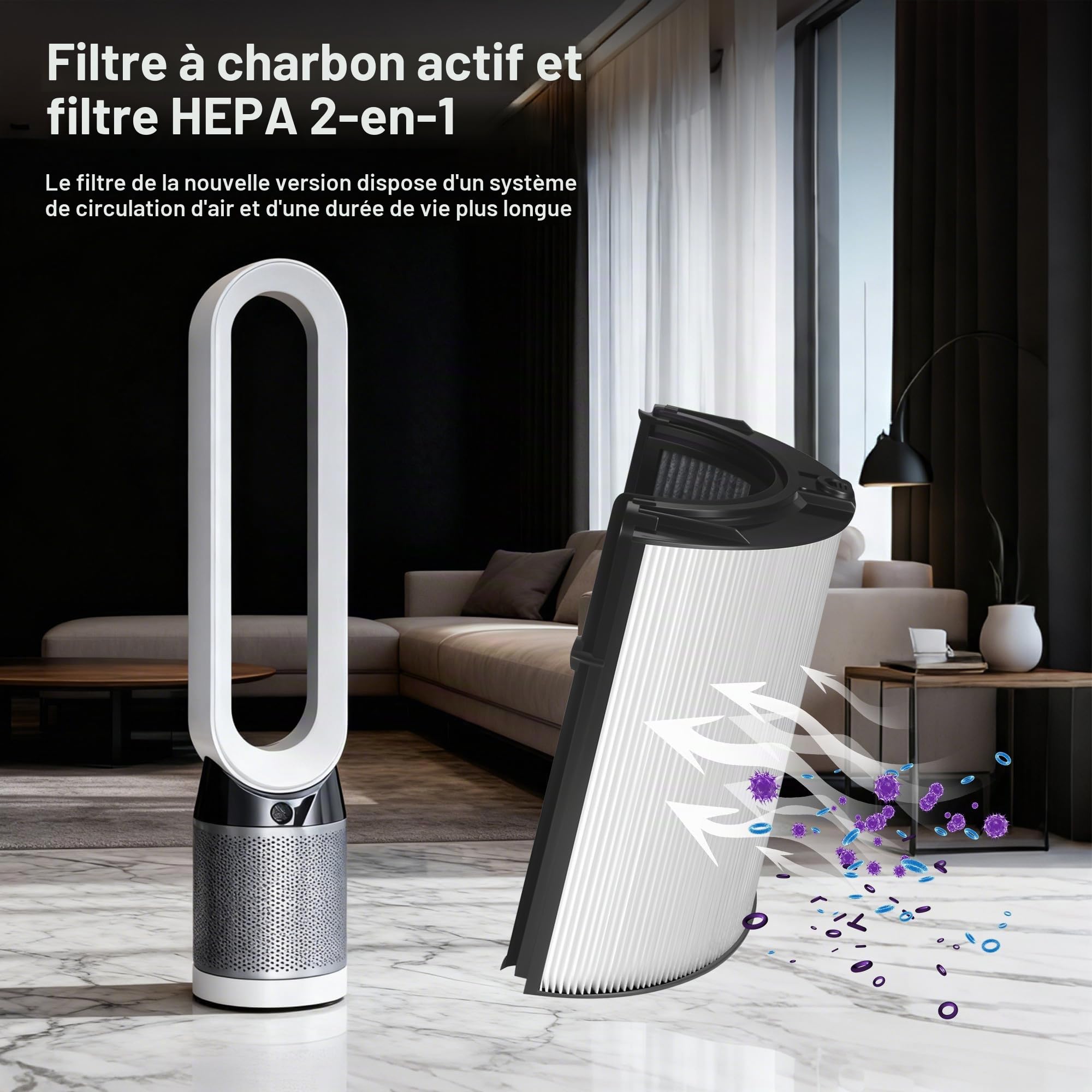 Filtre de Rechange 2 en 1 pour purificateur d'air Dyson HP04 TP04 DP04 PH04 HP09 TP09 HP07 TP07 PH03 PH01,filtre HEPA H13 et filtre charbon actif,pour Dyson Hot Cool,filtre pour Dyson haute efficacité