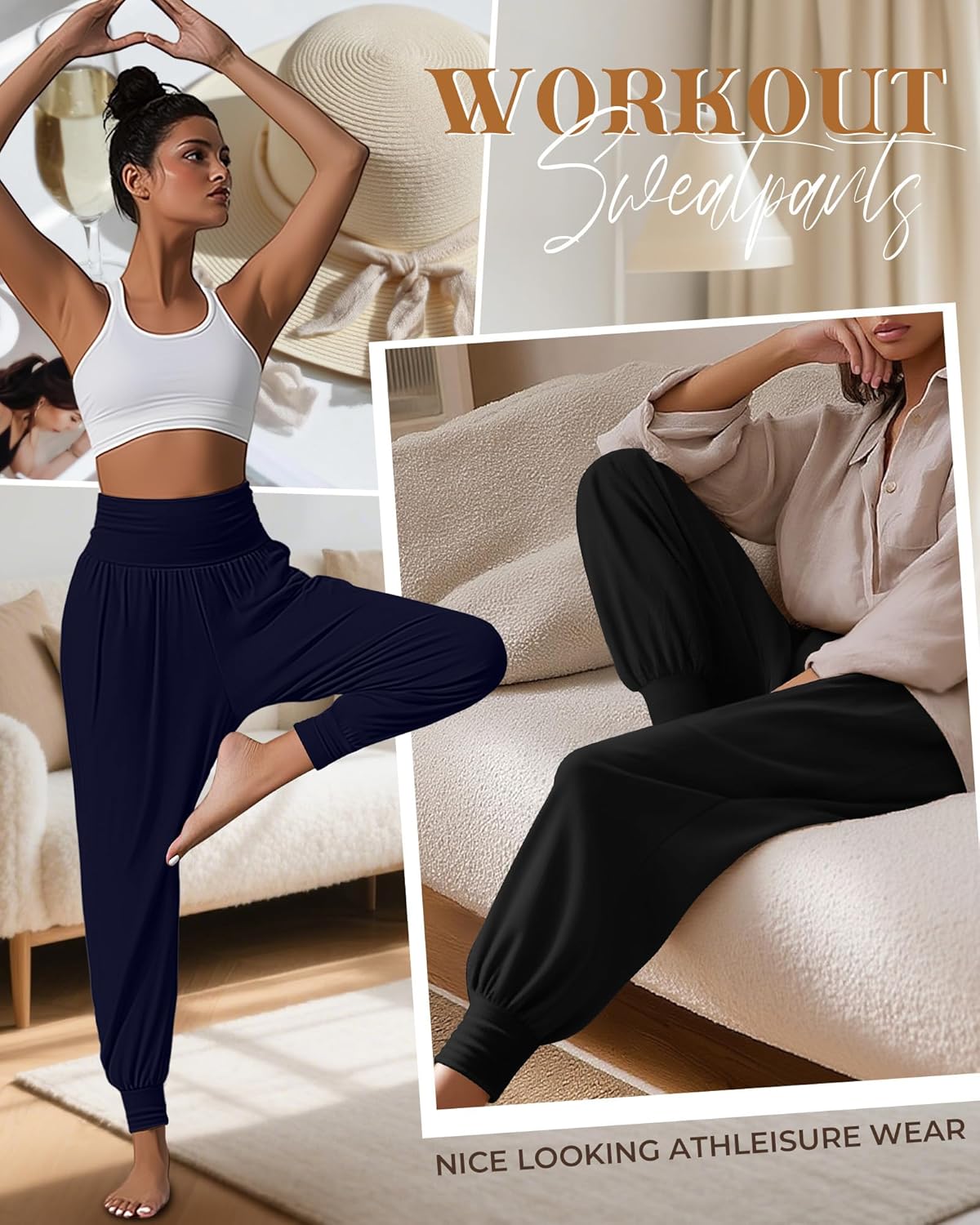 Ficerd 3 Pack Women's Lounge Pants, Cozy Yoga Joggers with Pockets High Waisted Workout Sweatpants Lightweight Comfy Pants - Image 2