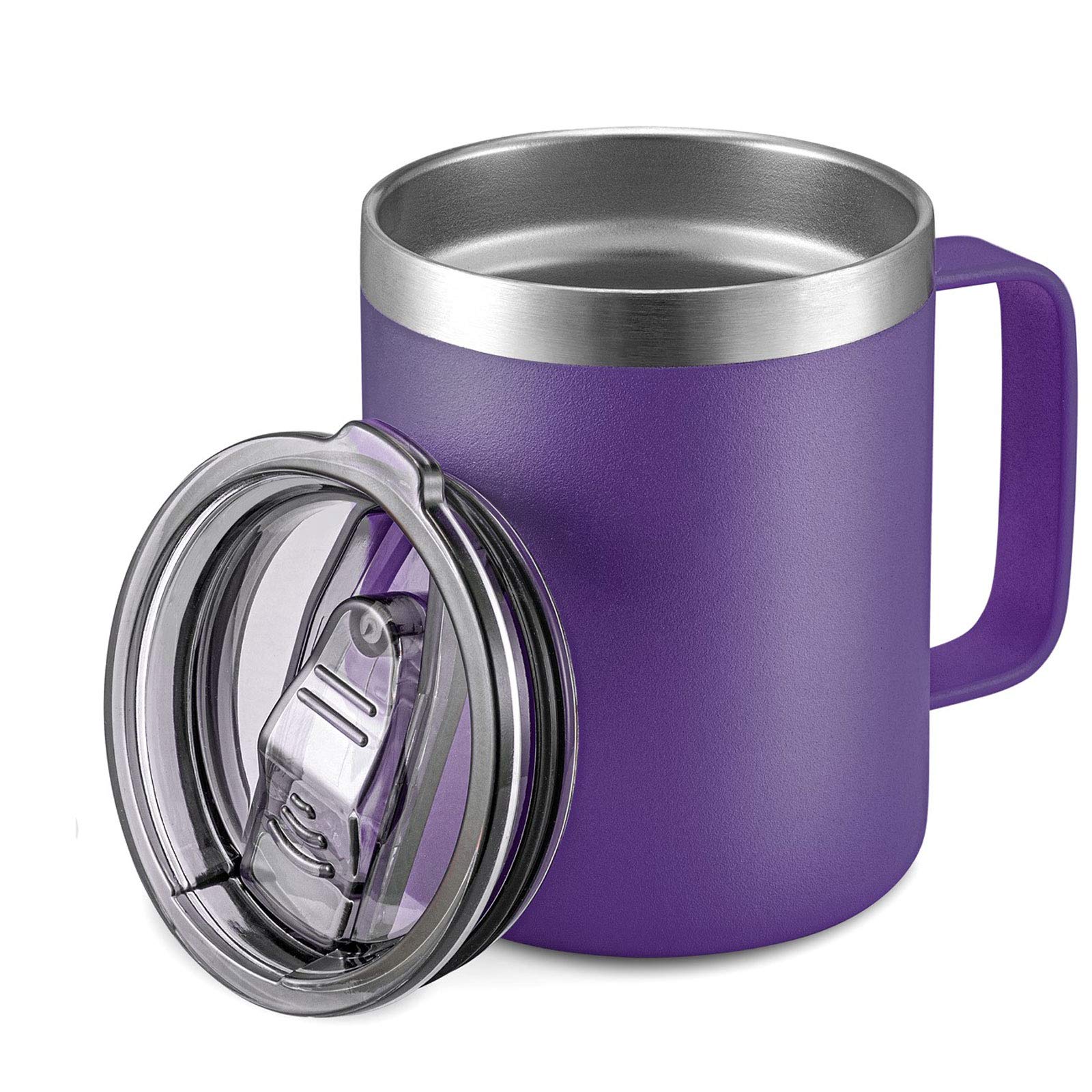 ALOUFEA 12oz Stainless Steel Insulated Coffee Mug with Handle, Double Wall Vacuum Travel Mug, Tumbler Cup with Sliding Lid, Purple - Sliding Lid: Purple 1 Count (Pack of 1)