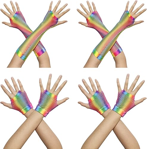 Guantes de red elásticos sin dedos, accesorios de fiesta de los años 80, disfraz de malla con lazo para el dedo para mujer