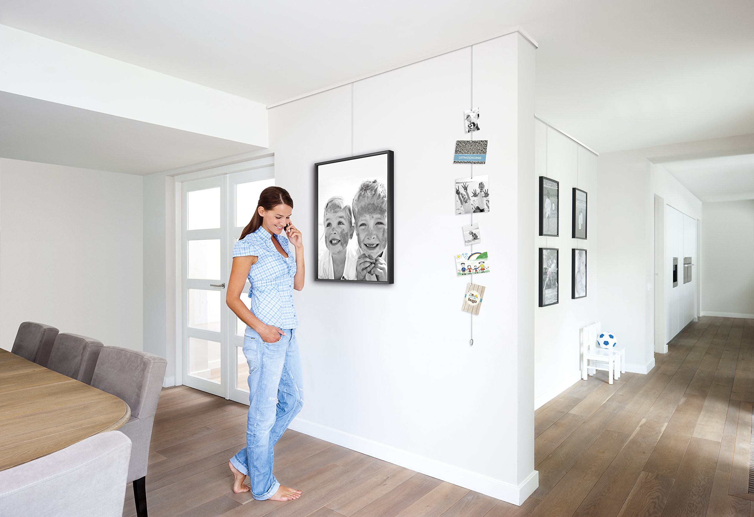Bilderschienen, Galerieschienen Komplett-Set in weiß, 8m Länge und erweiterbar - Wandgestaltung mit Bildern und Fotos, Bilderhaken inklusive