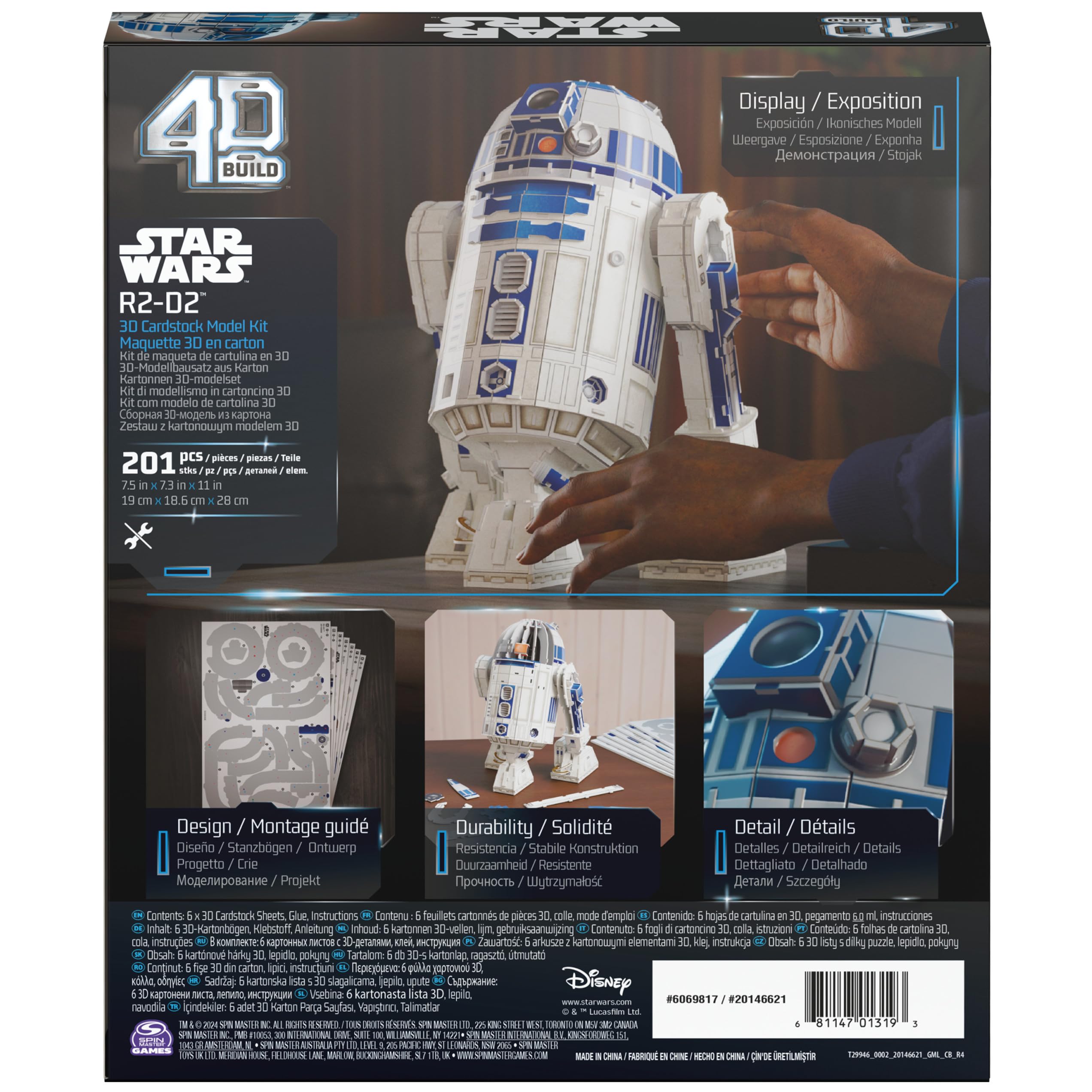 4D Build - Star Wars R2-D2 - szczegółowy zestaw modelarski 3D z wysokiej jakości kartonu, 201 części, dla fanów Star Wars od 12 lat