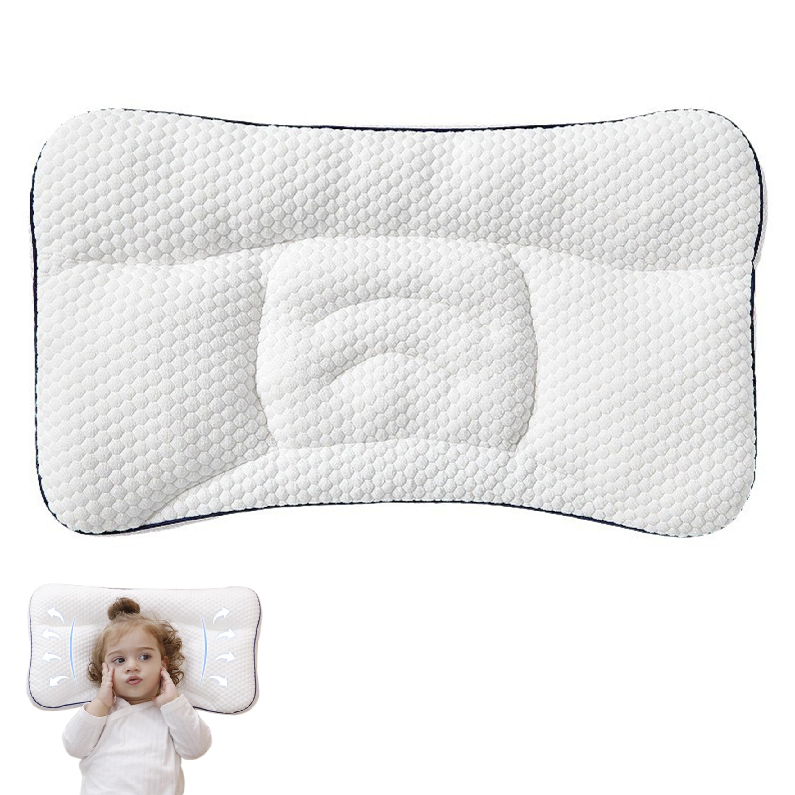 Flossty Needo Posture Kids Pillow, Toddler Sleeping Pillow, Double-Sided Breathable, 5-Zone Spine Support Pillow with 10A Filling, 4cmHeight, Kid Pillows for Side Sleeper (3-6 years old)