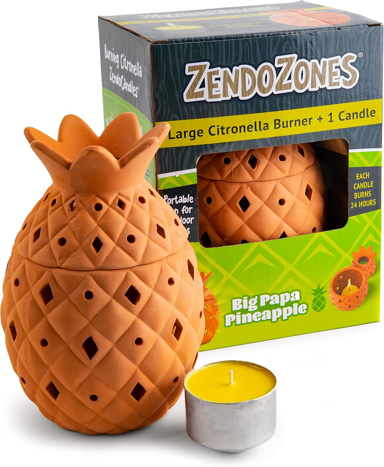 ZendoZones Big Papa Pineapple Citronella Candle Burner – 8-Hour Protection, Decorative Mosquito Repellent for Patios & Outdoor Spaces