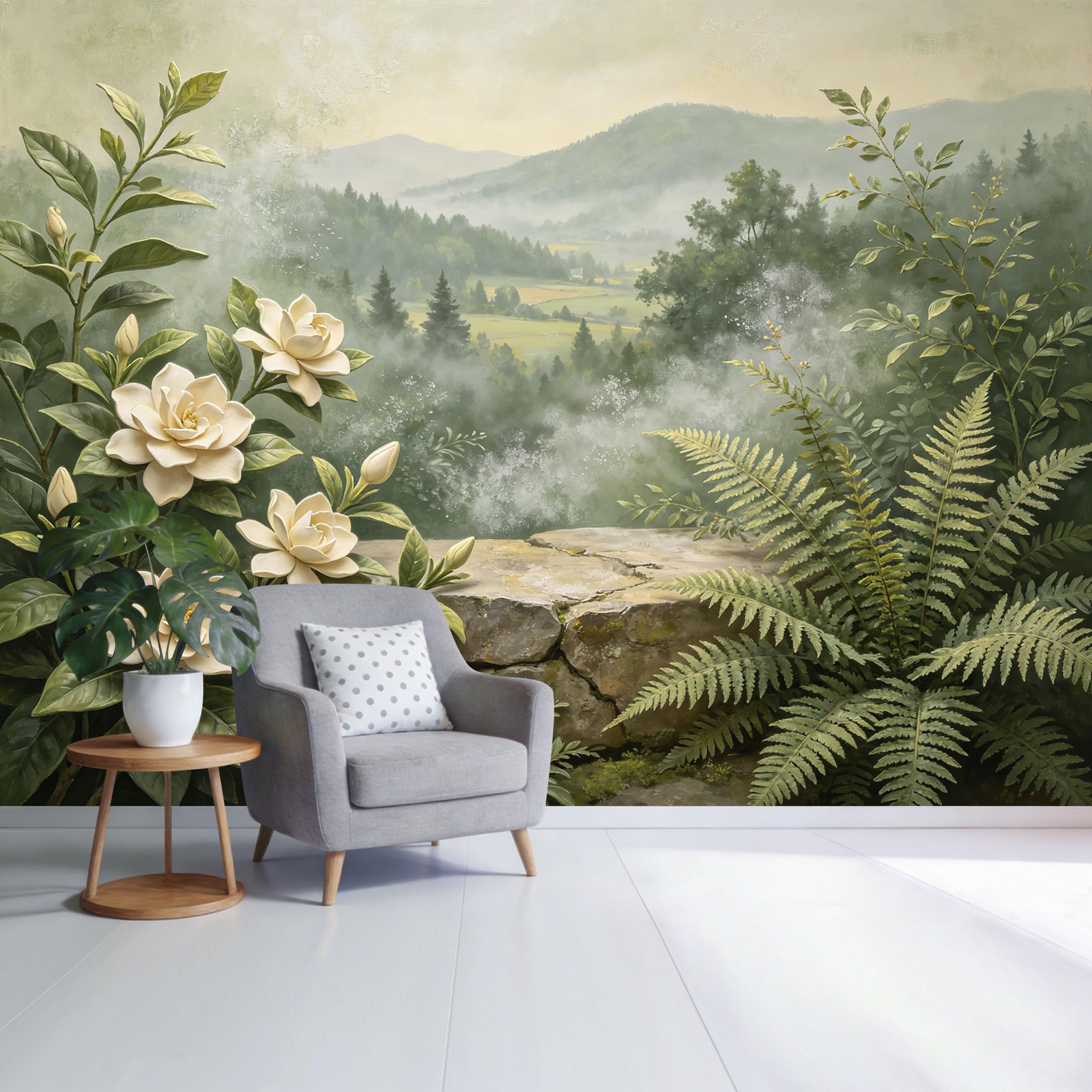 Custom Size Wall Mural Botanical Gardenia Flower Forest Landscape Watercolor Nature Scene SelfAdhesive Wall Fabric Removable Wallpaper for Home Office Decor