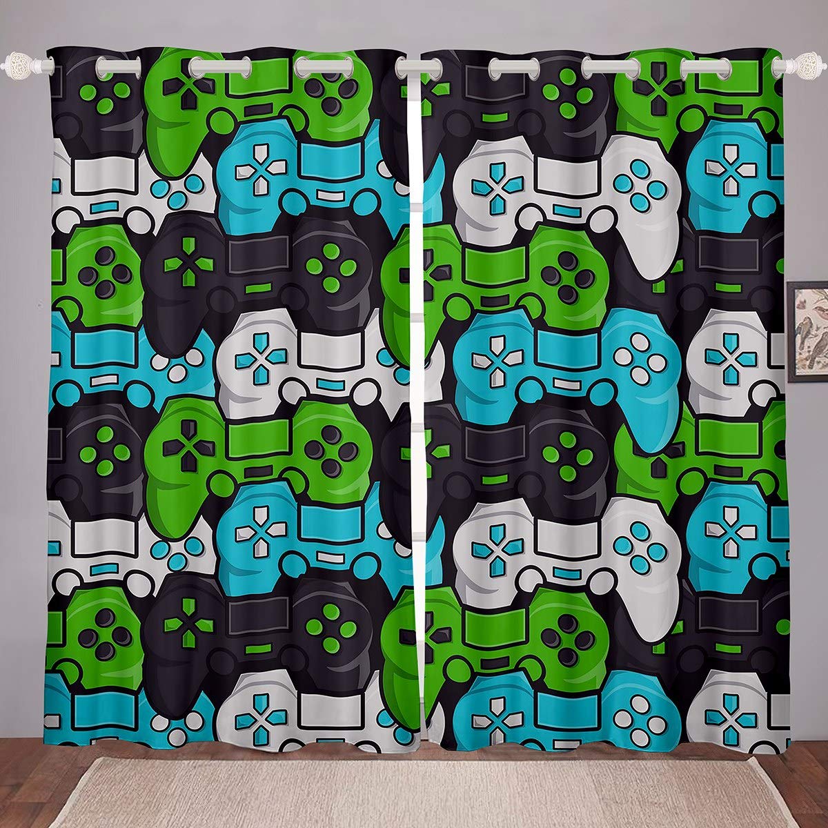 Tbrand Boys Multi 5 Kids Game Curtains Novelty Video Game Gamepad Gamer Curtains For Bedroom Living Room For Teens Game Player Windows Drapes Game Controller Room Decoration,W46*L54