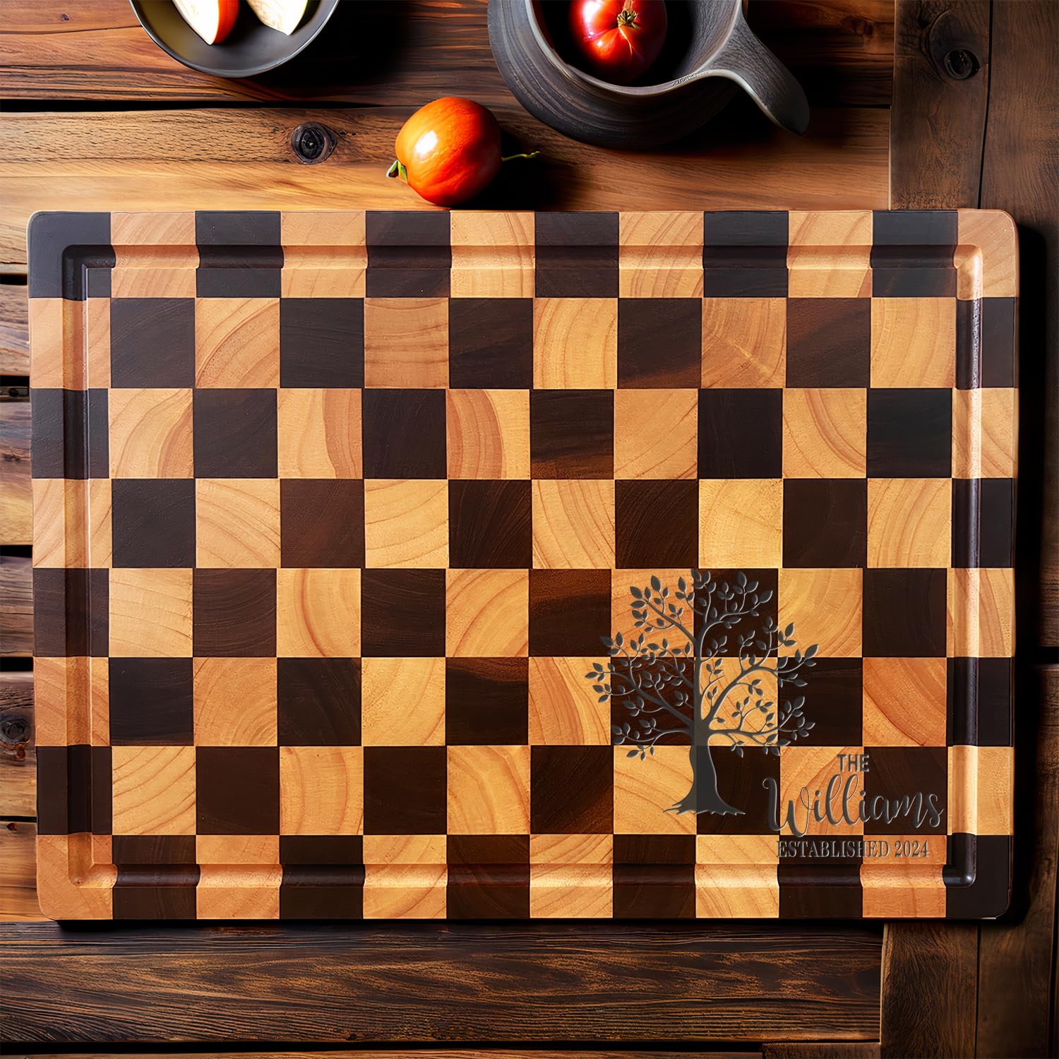 Planche à découper personnalisée à carreaux | Planche à charcuterie personnalisée | Planche à découper personnalisée en bois gravé | Planche à découper de 3 cm d'épaisseur - Idée cadeau pour mariage,