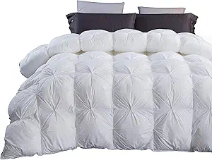 Three Geese Pinch Pleat Waterfowl Feathers and Down Comforter Twin Size Duvet Insert,750+ Fill Power,1200TC 100% Cotton, Premium All Seasons White Warm Hotel Comforter with 8 Tabs.