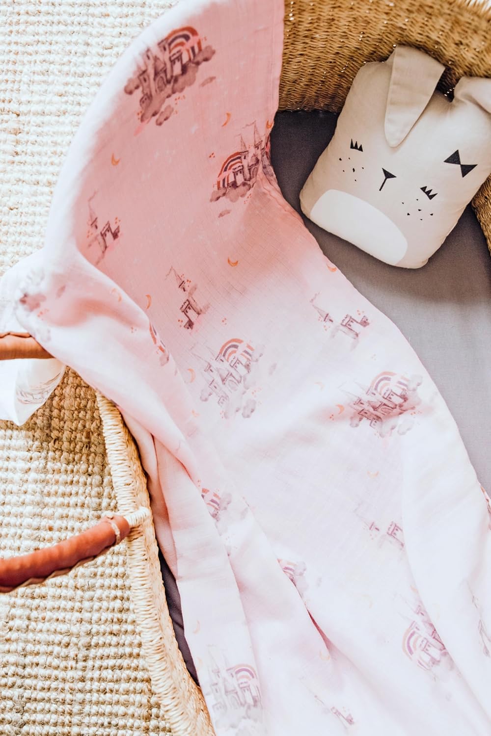 Malabar Baby Swaddle Blanket Wrap, Soft Organic Cotton Muslin 47 X 47 inch Large Receiving Blanket for Unisex Newborn Toddler Gift, Pink Castle