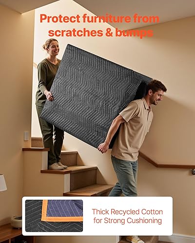 Miniatura 20 de VEVOR Mantas móviles, 80 x 72 pulgadas, peso de 35 libras/dz, 12 paquetes, manta de embalaje profesional de algodón no tejido y reciclado