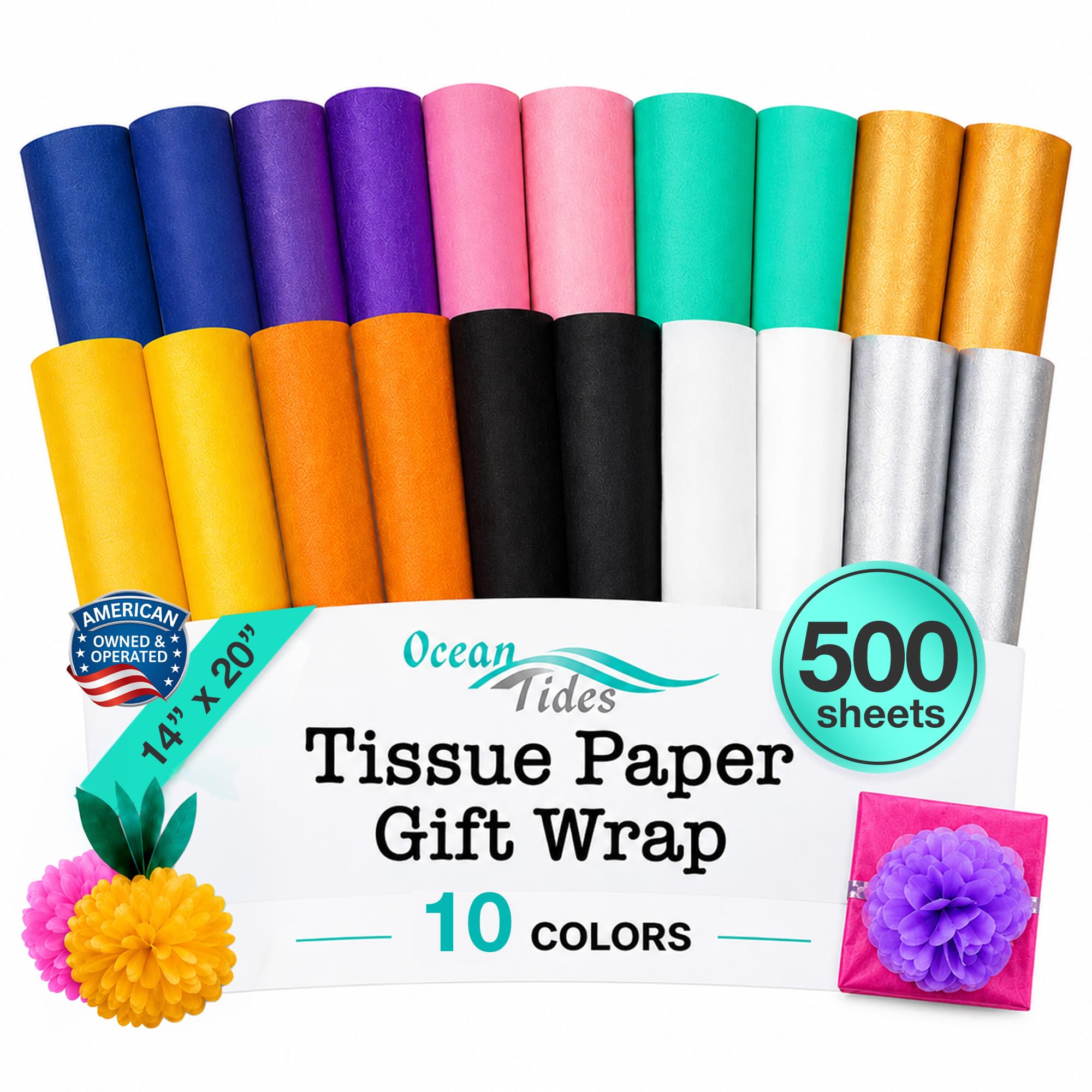 Tissue Paper for Gift Bags - 10 Colors 500 Sheets 14x20in Wrapping Paper