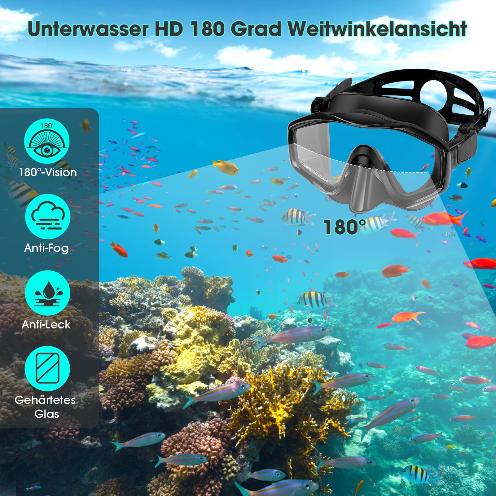 Nigecue Zestaw do snorkelingu dla dorosłych, z okularami do nurkowania i fajką Dry Fajka, maska zapobiegająca przeciekaniu, z hartowanego szkła, do nurkowania, pływania i nurkowania