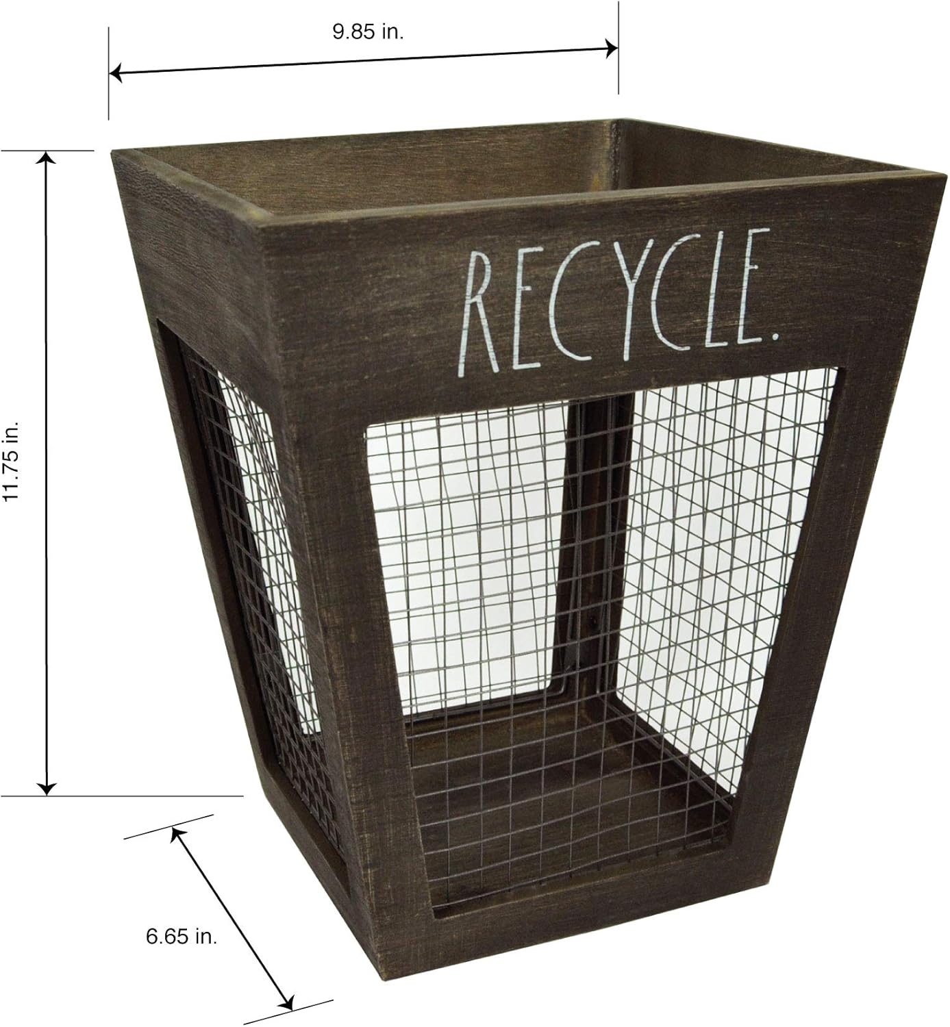 Rae Dunn Mini Waste Basket - Metal and Wood Trash Bin with Decorative Print for Home, Office, Bathroom - Stylish Design for Any Interior Decor