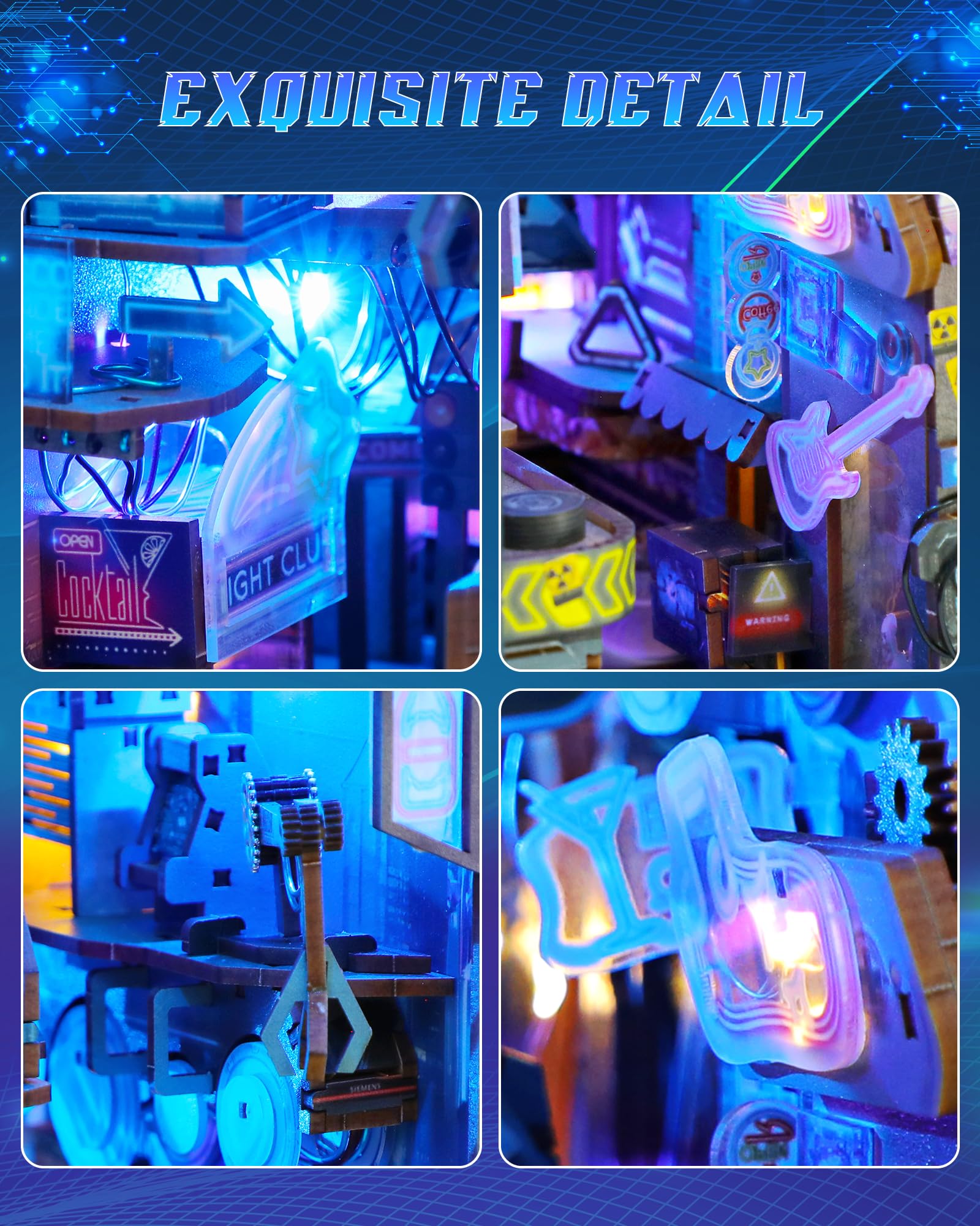 RONSTONE Book Nook - Cyberpunk Puzzle 3D Casa Delle Bambole con Copertura Antipolvere e Luce LED - Miniature Casa Delle Bambole in Legno Regalo Creativo per Adulti 14+