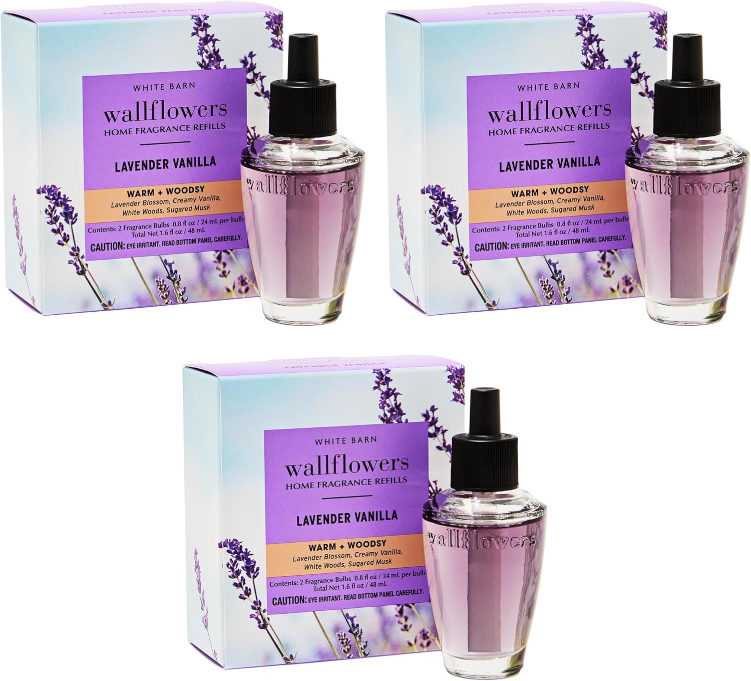 Bath & Body Works Lavender Vanilla Wallflowers Refills - Plug-In Air Freshener Refill for At-Home Use - Always-On Fragrance - Natural Essential Oils - Room-Filling Fragrance - Thoughtful Gift - 3-Pack