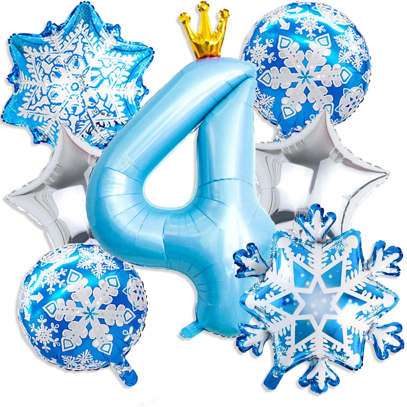 Froze 4th Birthday Party Decorations, 40 Inch Blue Number 4 Balloon Snowflake Balloons for Winter Wonderland Decorations Froze Party Supplies