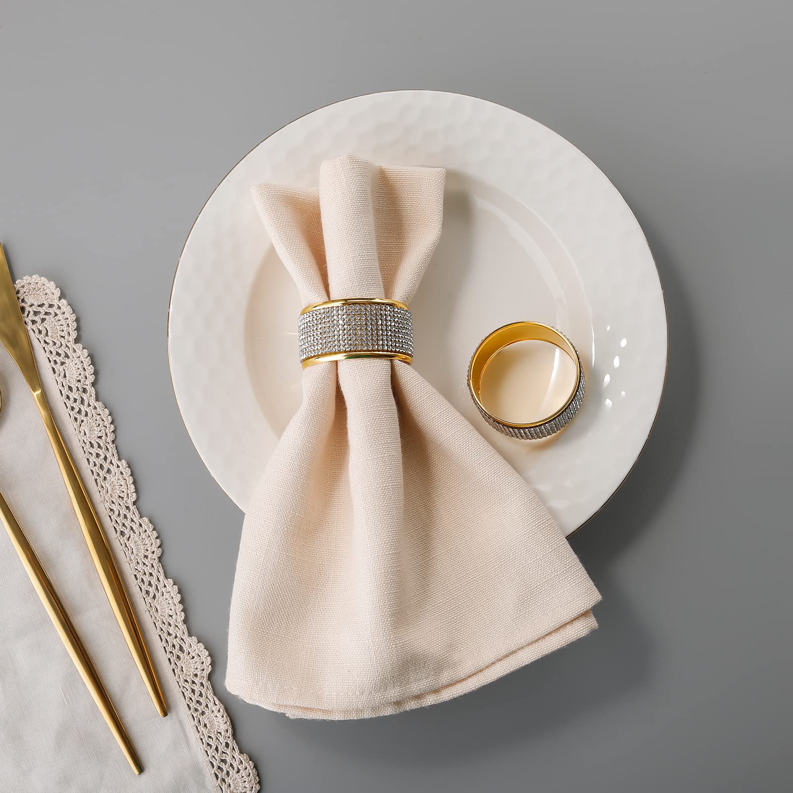 SCTD Set di 6 portatovaglioli rotondi con perle e fiori, per matrimoni, feste, casa, cucina, tavolo da pranzo, accessori per biancheria (oro nuovo