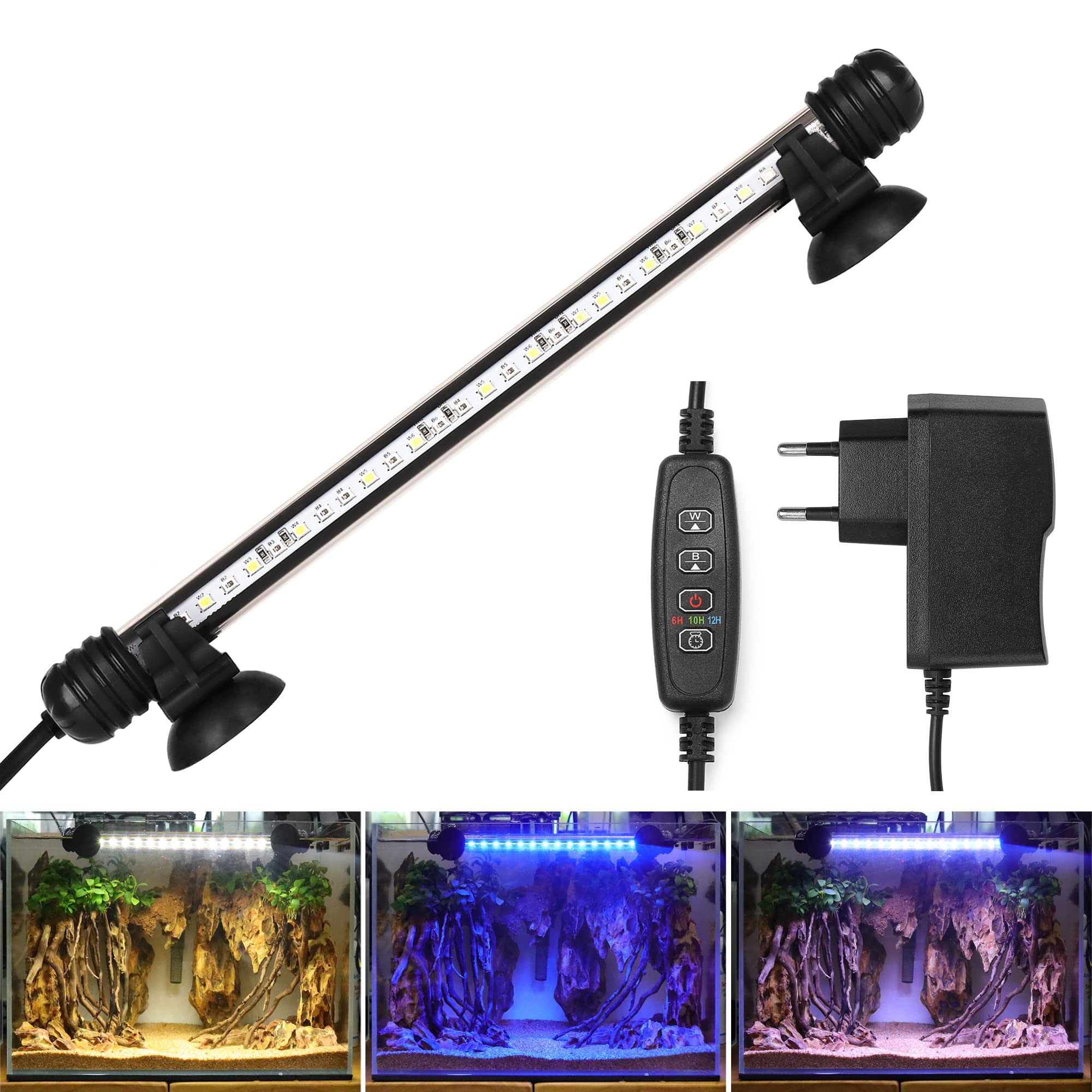 BELLALICHT LED Minuterie Éclairage d'aquarium, Lampe Tube Aquarium [Bleue & Blanc Lumière] avec Gradateur intégré, Dimmable 10 niveaux de luminosité IP67 étanche pour Aquariophilie - 1