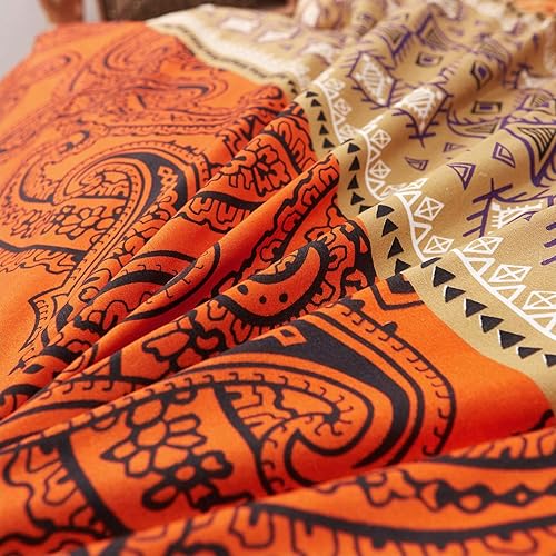 Miniatura 5 de LAMEJOR - Juego de funda de 1 edredón y 2 fundas de almohada, de lujo, tipo hotel., Microfibra, Boho Style naranjaverde azulado púrpura, King