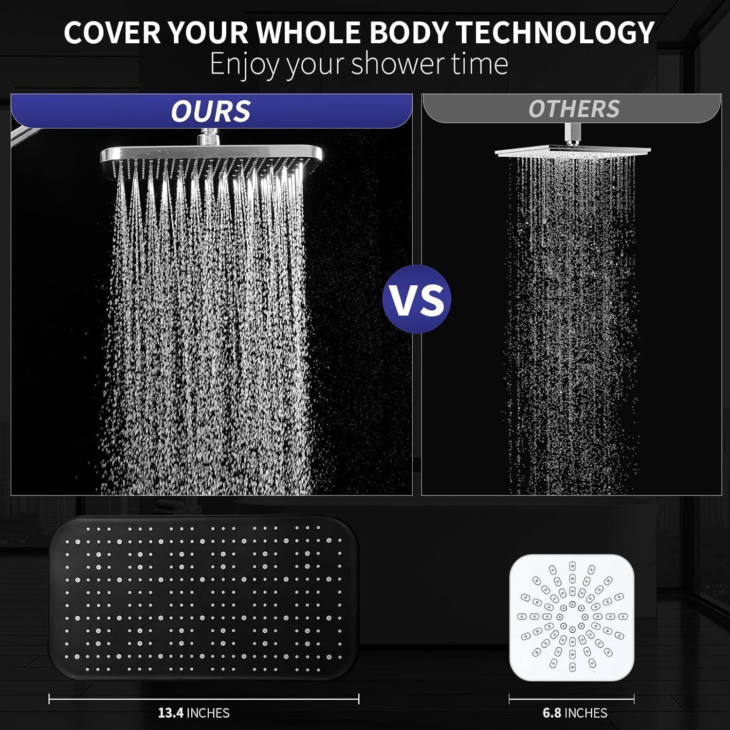 13 Inch Rain Shower Head | High Pressure Handheld Shower Head Combo | Dual Shower Head Square Shower Head With Handheld | Anti-Clog Technology | Adjustable Rainfall-Power Jets