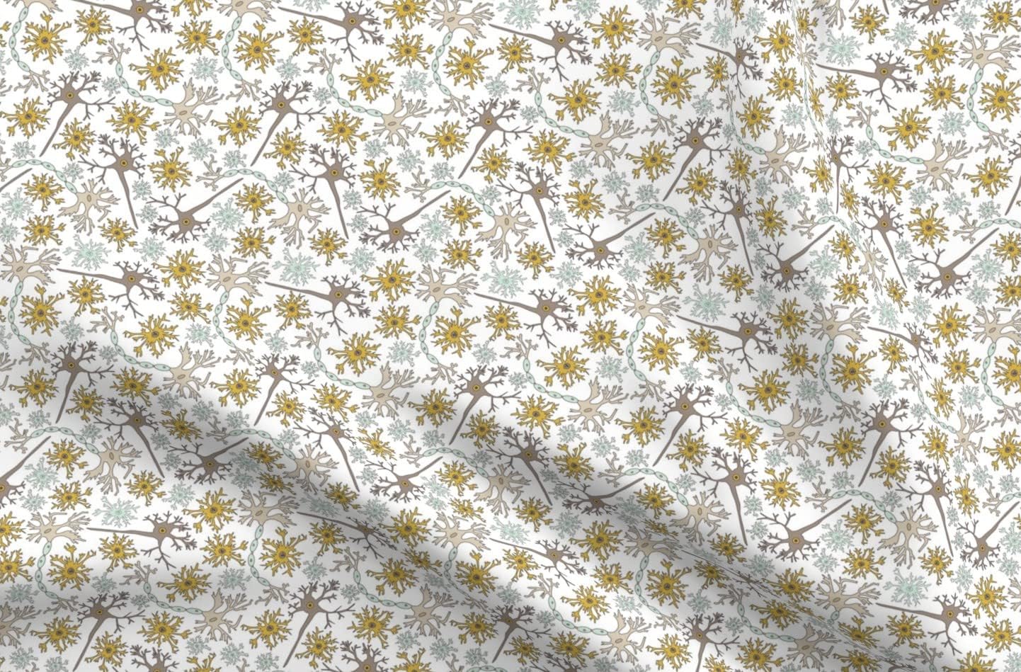 Spoonflower Fabric - Neurons Yellow White Medical School Brain Science Printed on Petal Signature Cotton Fabric Fat Quarter - Sewing Quilting Apparel Crafts Decor