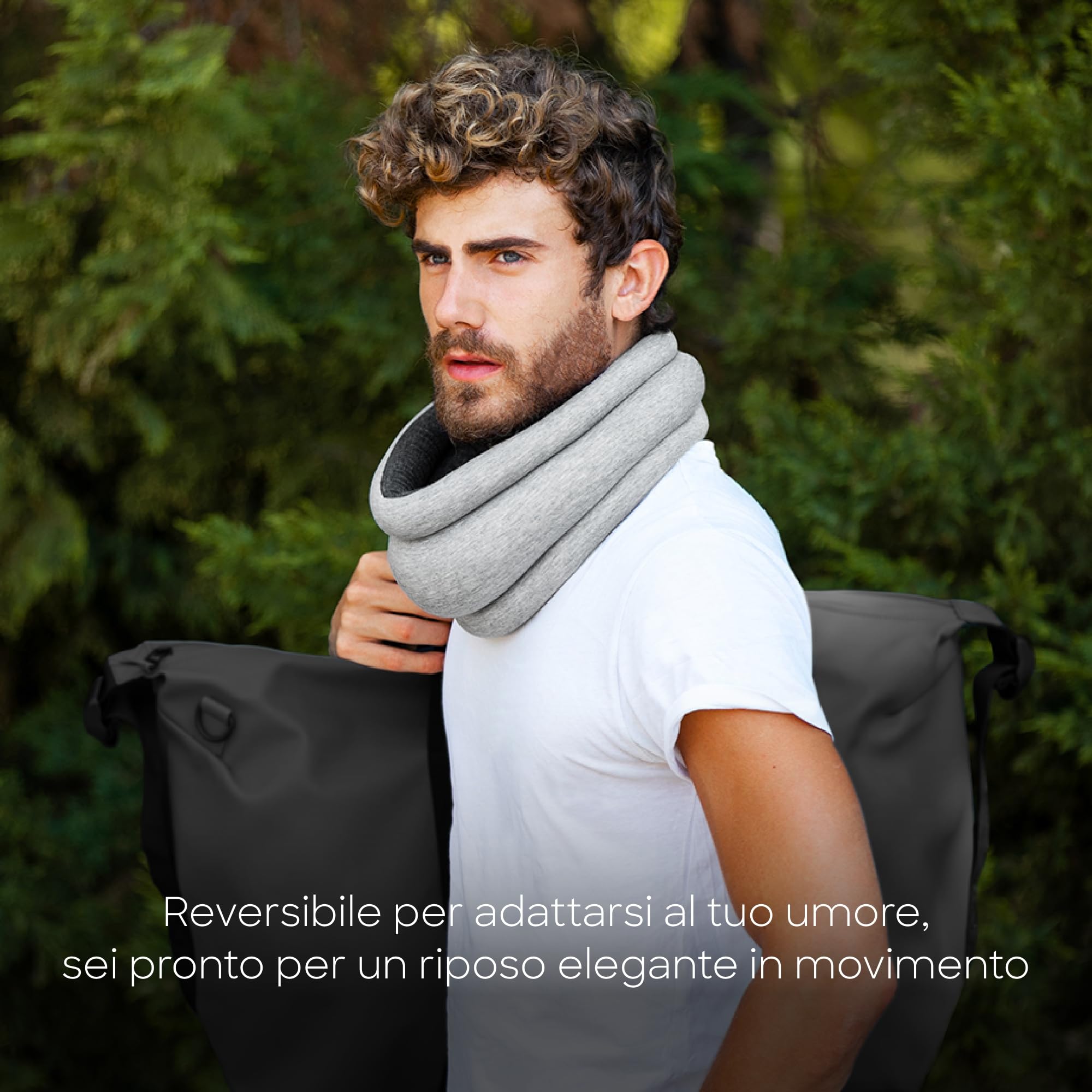 Ostrichpillow Light - Cuscino da Viaggio & Cuscino per Power Nap - Comfort Premium & Leggerezza, Regolabile alla Tua Testa, Piccolo & Versatile, Design Reversibile, Facile da Pulire (Midnight Grey)