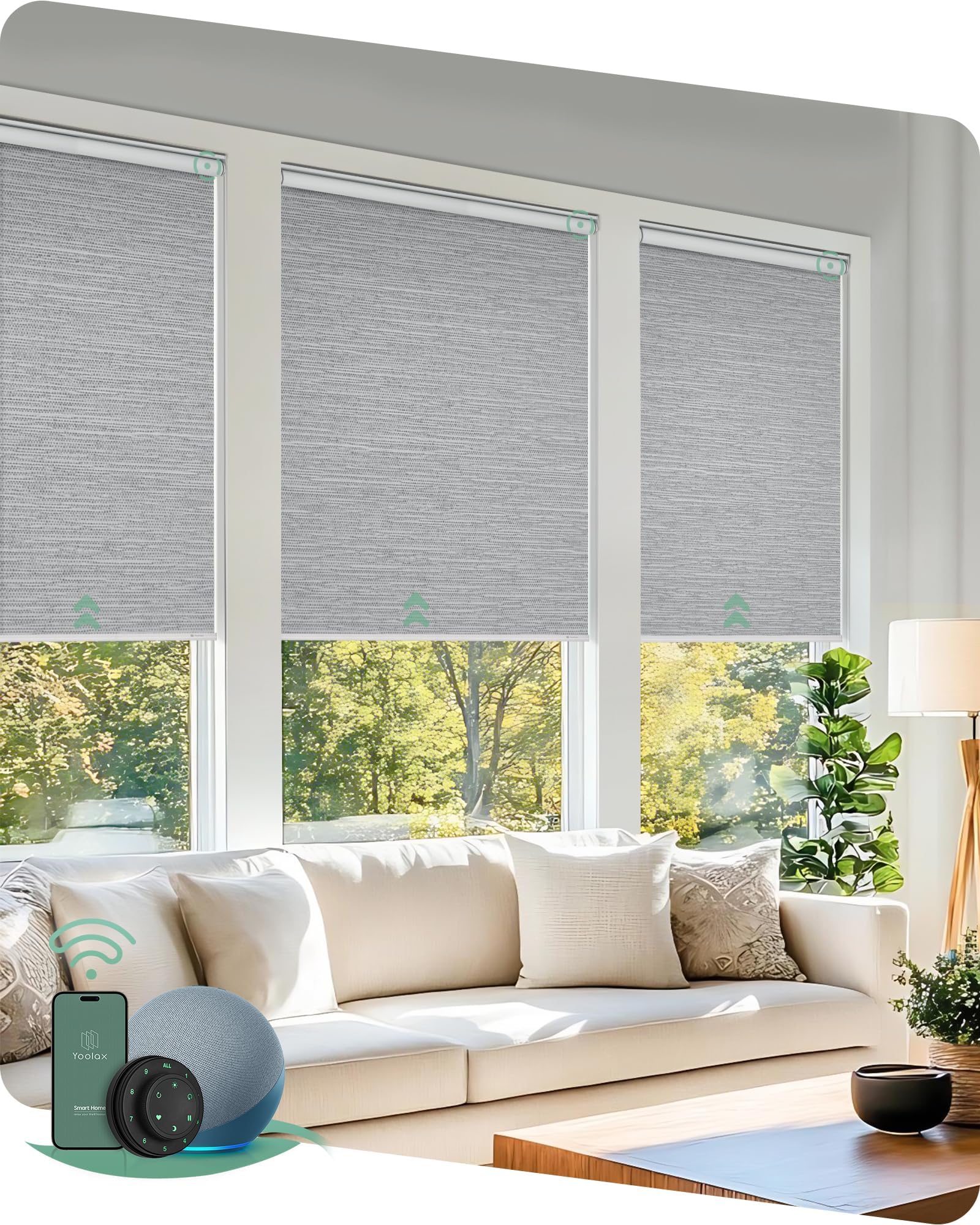 Yoolax Motorized Blinds with Remote, 100% Blackout Smart Roller Shades Work with Alexa, Google, Apple Homekit, Custom Automatic Shades with Voice Control for Bedroom Office (Foggy Gray)