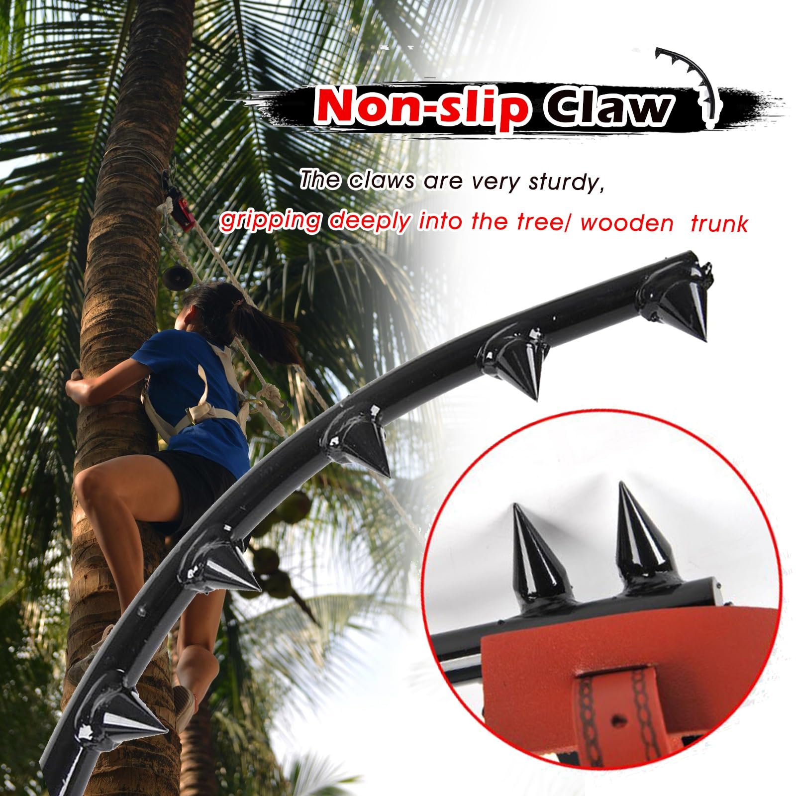 Generico Punte per Arrampicata sugli Alberi ad Alta Resistenza - Attrezzatura ergonomica per Arrampicata su Tronchi e Raccolta di Frutta - Attrezzatura per Arrampicata su Pali in Legno da 15,7'' per