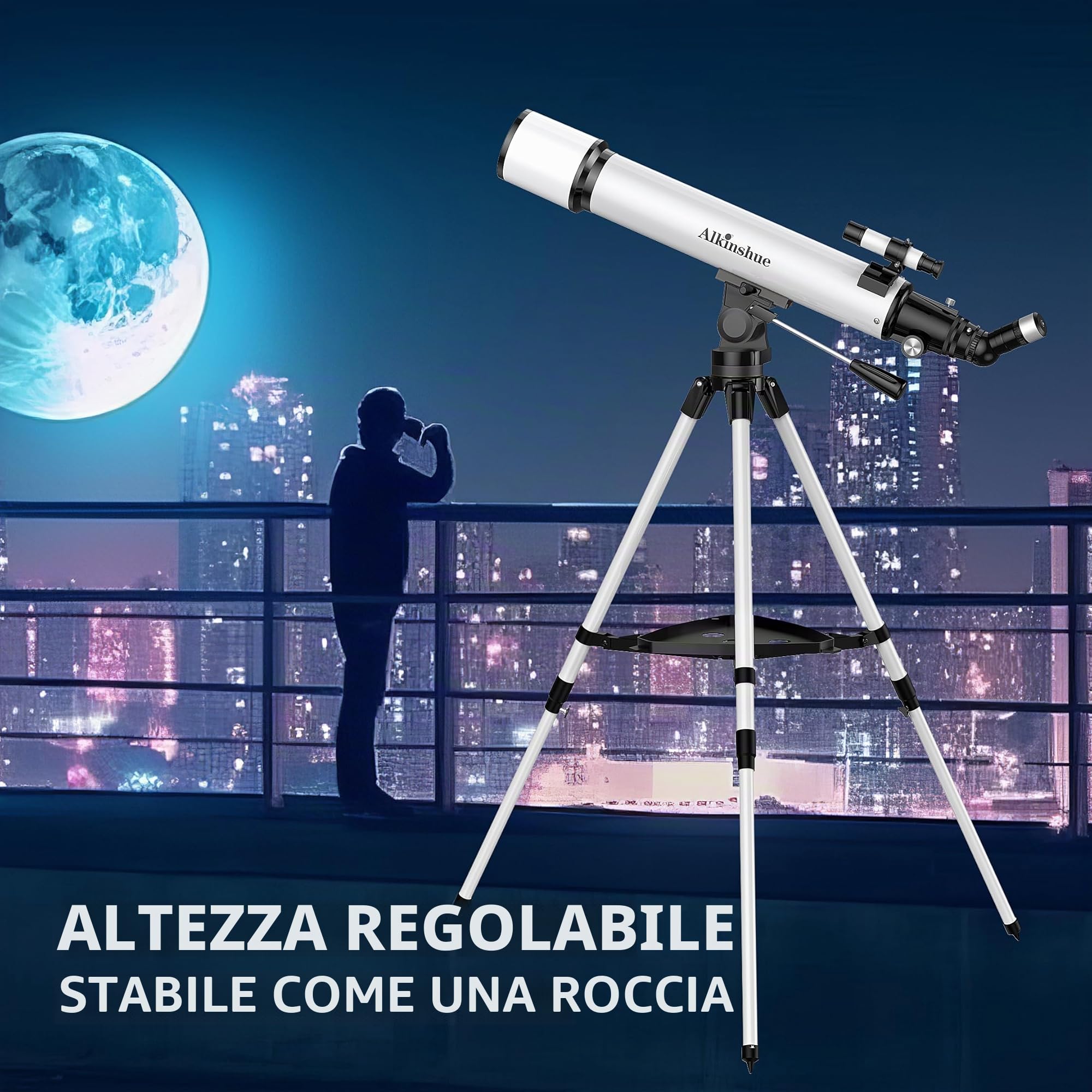 Telescopio Astronomico per Adulti, 80 mm Apertura 800mm AZ Telescopi Rifrattori per Principianti, HD Telescopio Portatile con Regolabile Treppiede, borsa,Adattatore Telefonico